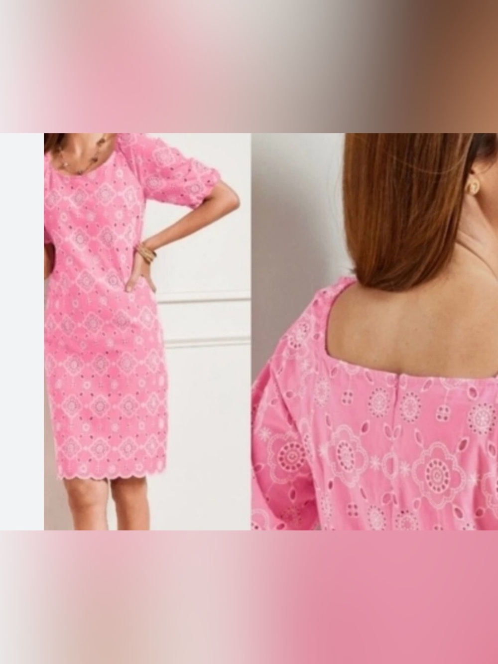 Talbots short sleeve Women’s Pink Eyelet Shift Dress Sz 10